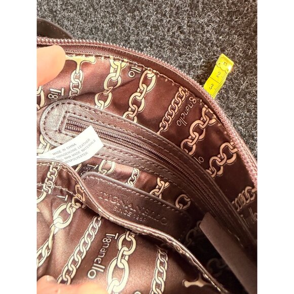 Burgundy & Red Tignanello Crossbody Purse Genuine Leather Trim 9"x8" - Picture 5 of 10